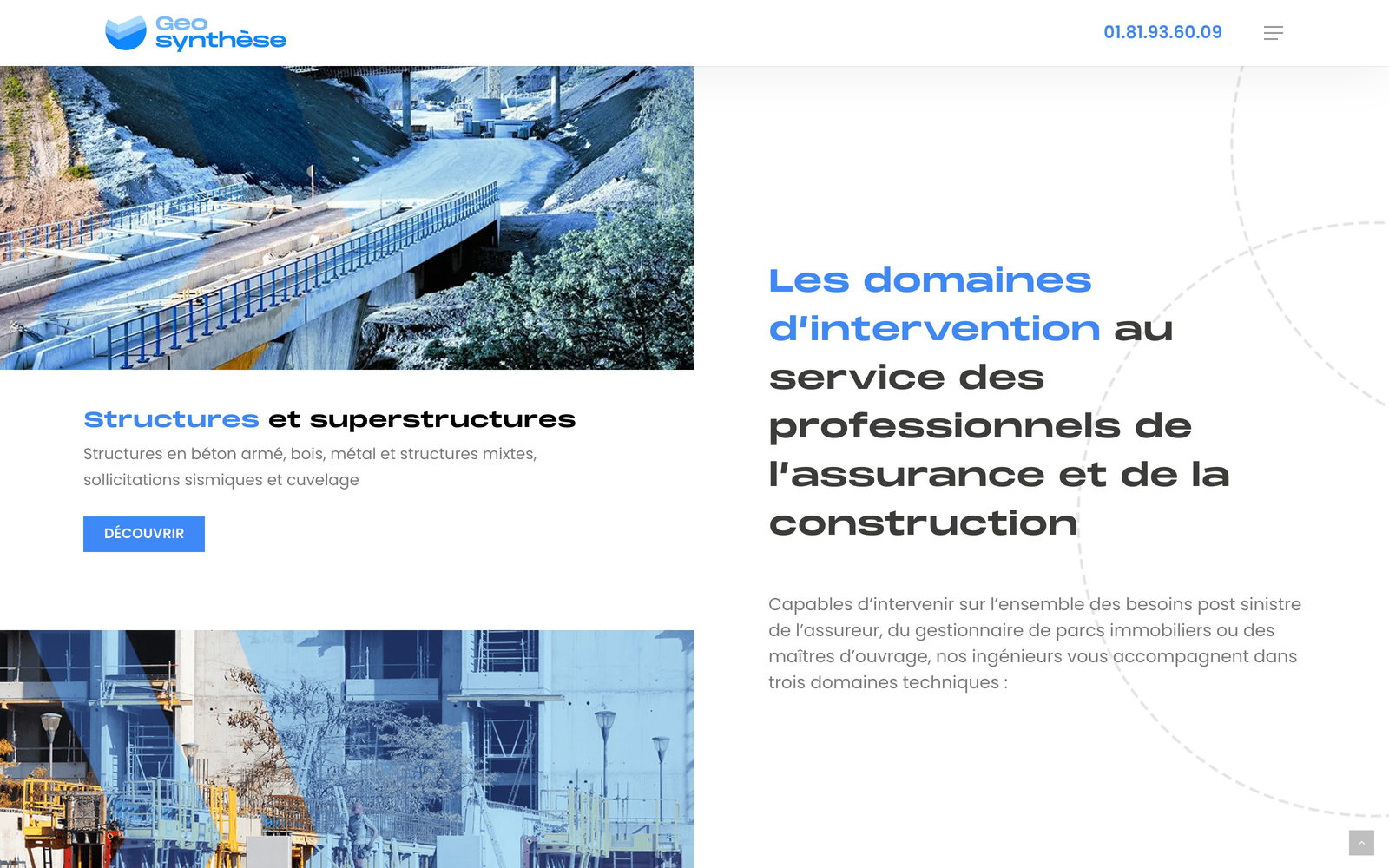 Section &laquo;&nbsp;Les domaines d'intervention&nbsp;&raquo; du site et le volet &laquo;&nbsp;Structures et superstructures&nbsp;&raquo;.