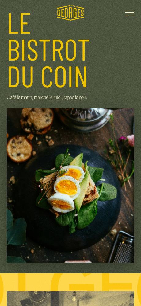 Le site Bistrot Georges affiché sur mobile : « Le bistrot du coin ».